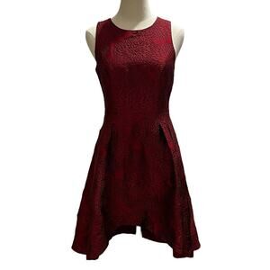 Shoshanna Midnight Coraline Red Jacquard Print Sleeveless High-Low Dress‎ Sz 8